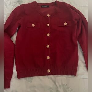 Elegant Red Sweater with Gold Buttons